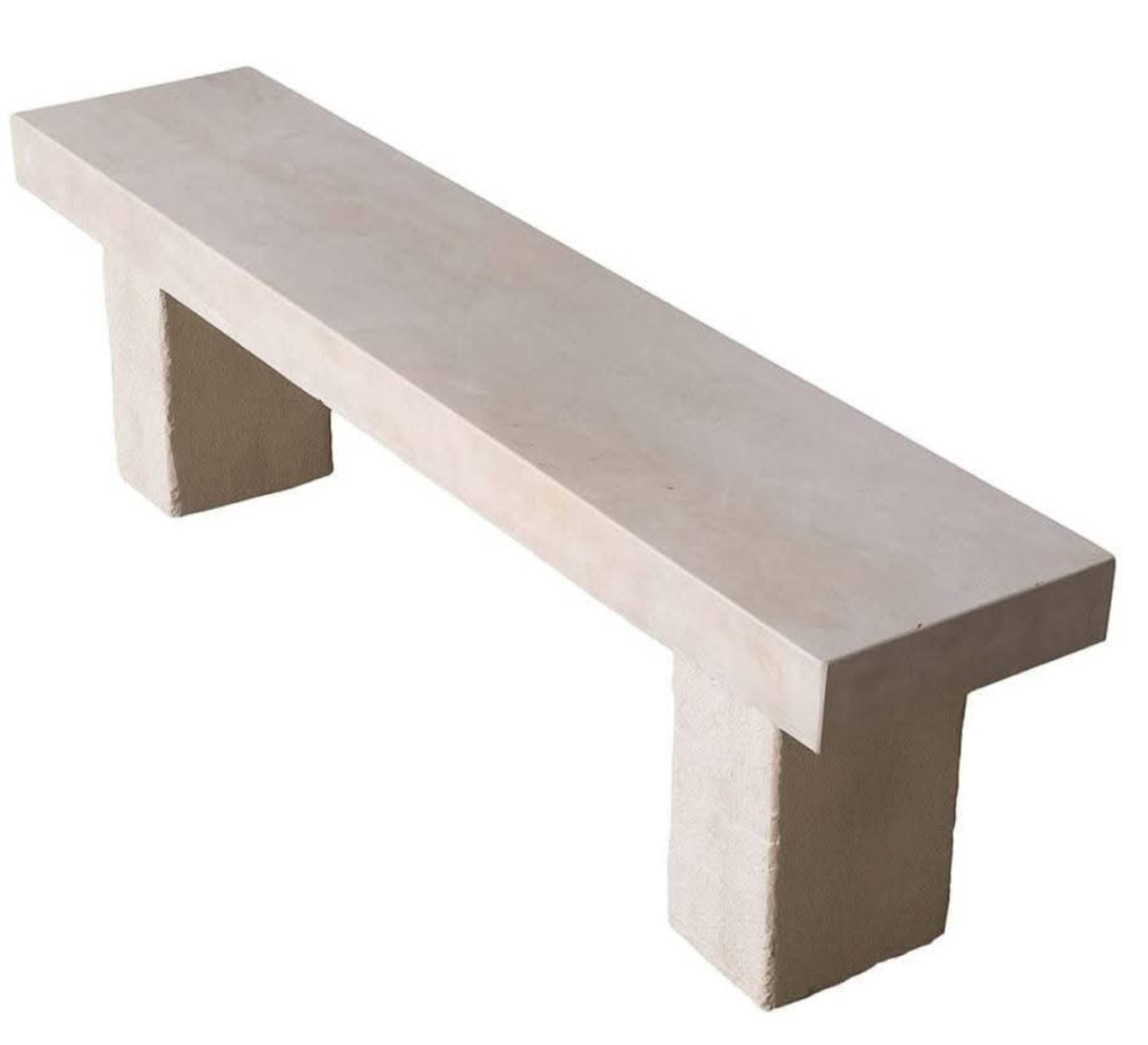 Banc minimaliste en pierre beige mobilier-design-pierre-aveyron pour jardin contemporain en Aveyron